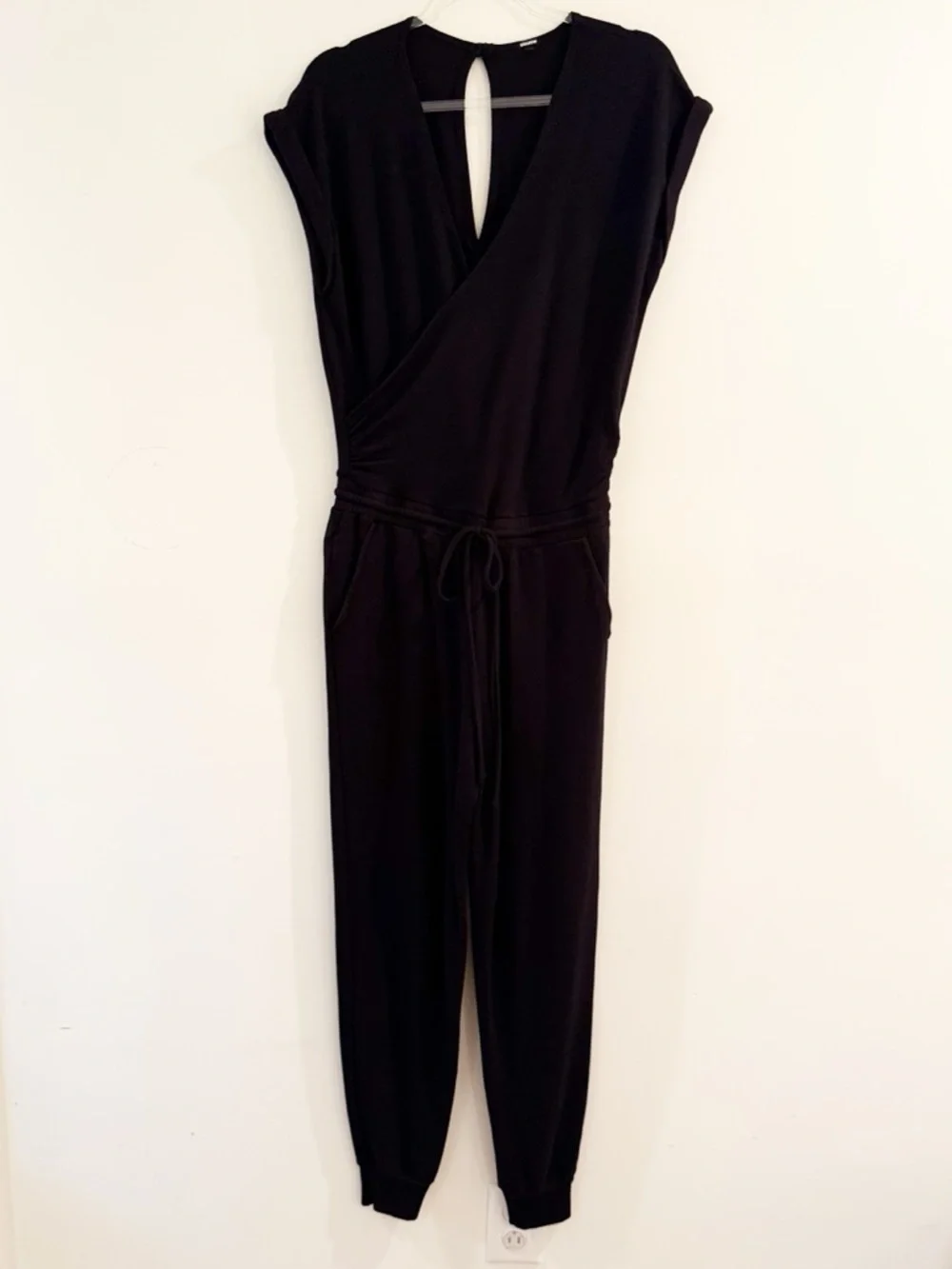 Monrow Black Crossover V-Neck Drawstring Jumpsuit - Picture 3 of 13